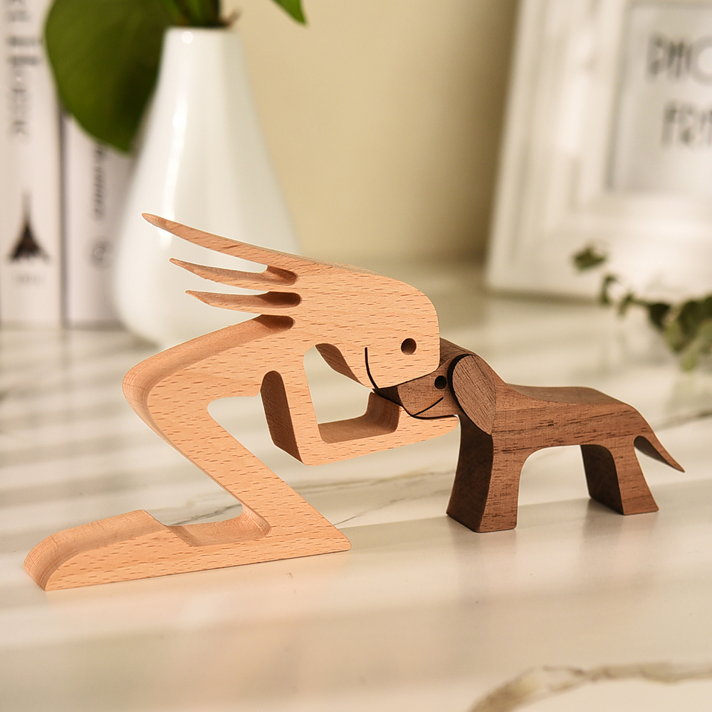 Puppy Family Wood Dog Carving